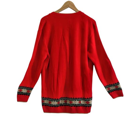 NWT Vintage Cricket Lane Christmas Sweater Cardi Med Snowflake Red Metallic Gold - Picture 2 of 6